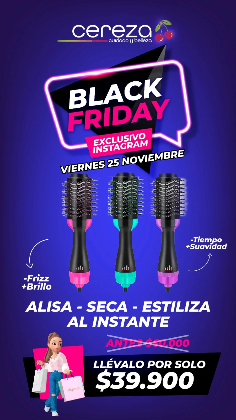 Pieza Cereza Black Friday promoción de cepillos alisadores