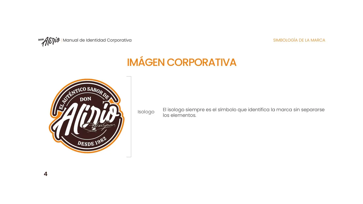 Página 4 del manual de identidad corporativa Don Alirio