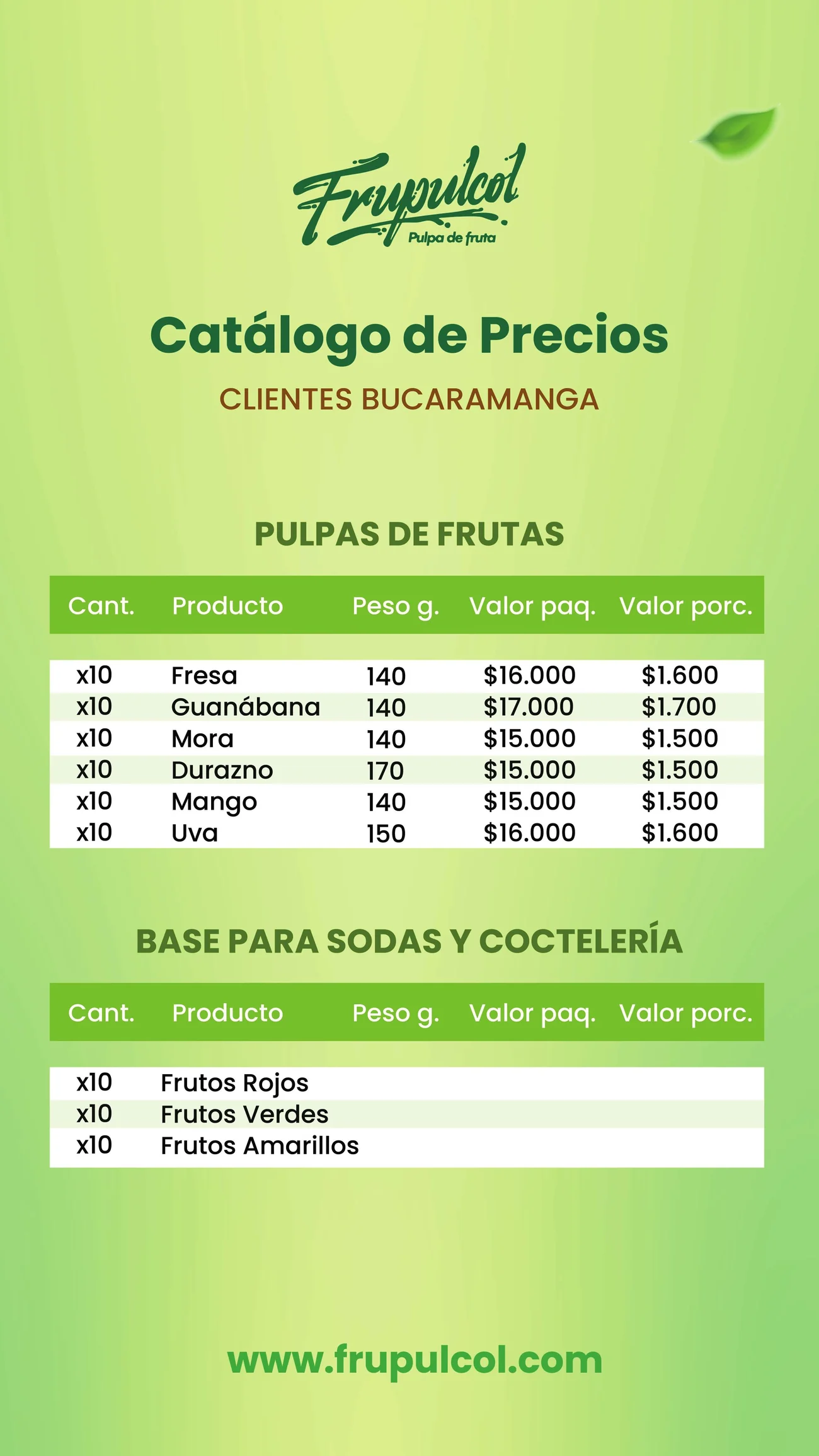 Catálogo de precios Frupulcol clientes Bucaramanga página 2