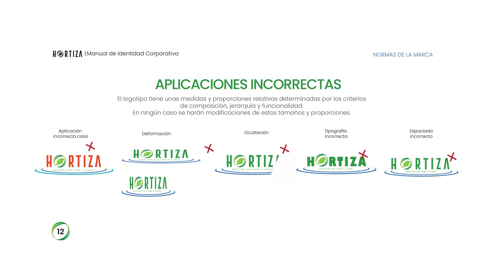 Página 12 del manual de identidad corporativa Hortiza