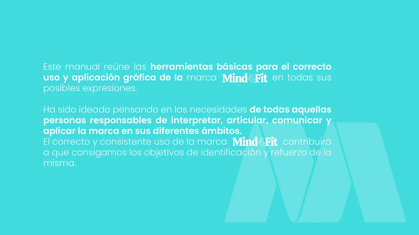Página 2 del manual de identidad corporativa Mind4Fit