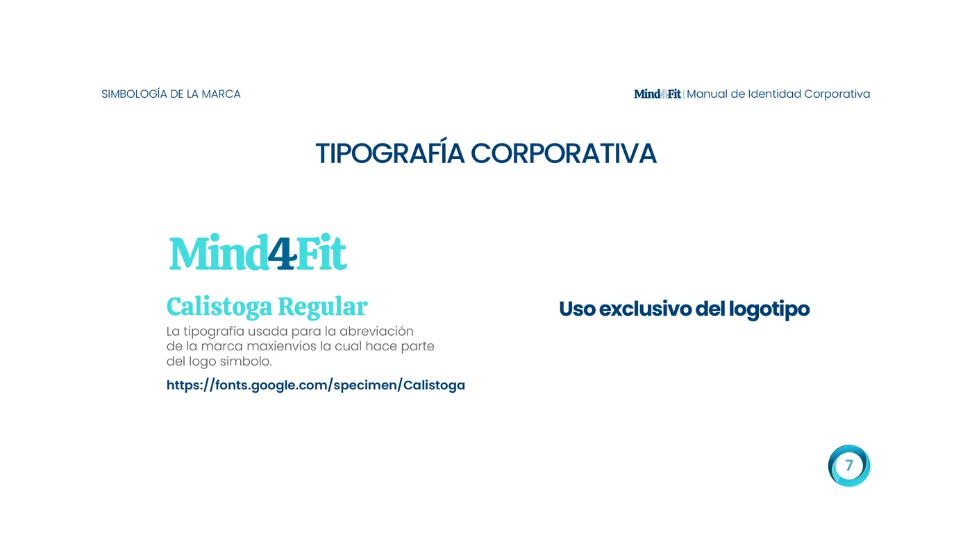 Página 7 del manual de identidad corporativa Mind4Fit
