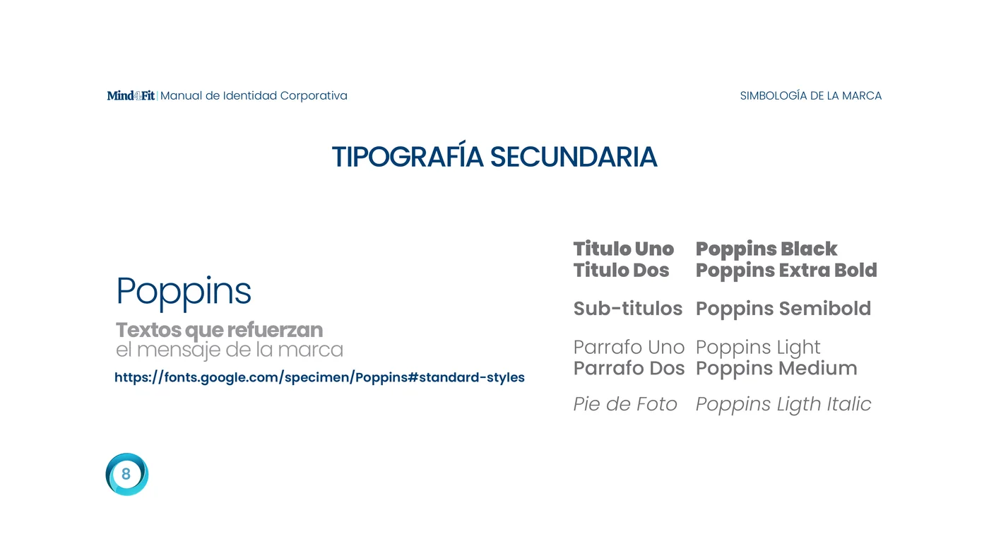 Página 8 del manual de identidad corporativa Mind4Fit