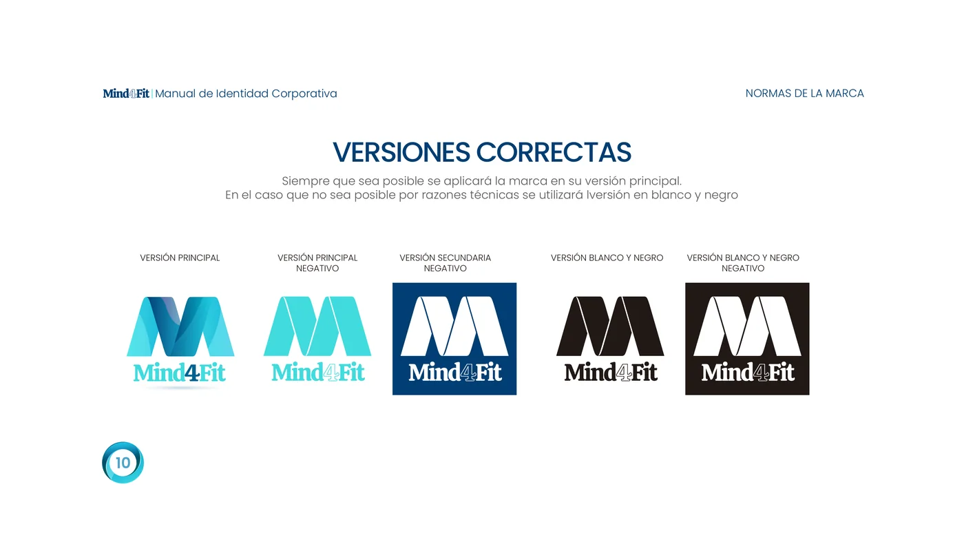 Página 10 del manual de identidad corporativa Mind4Fit