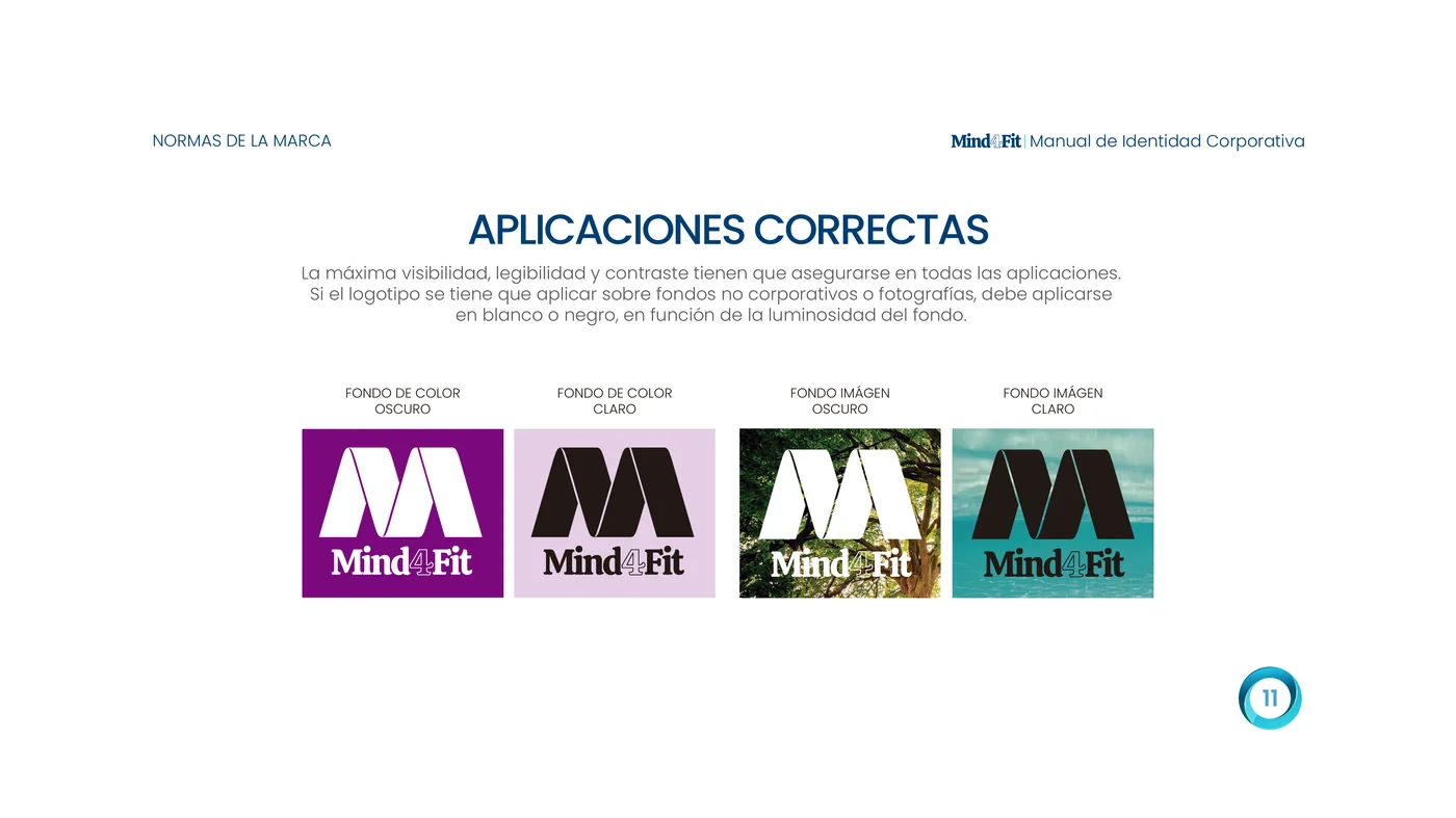 Página 11 del manual de identidad corporativa Mind4Fit
