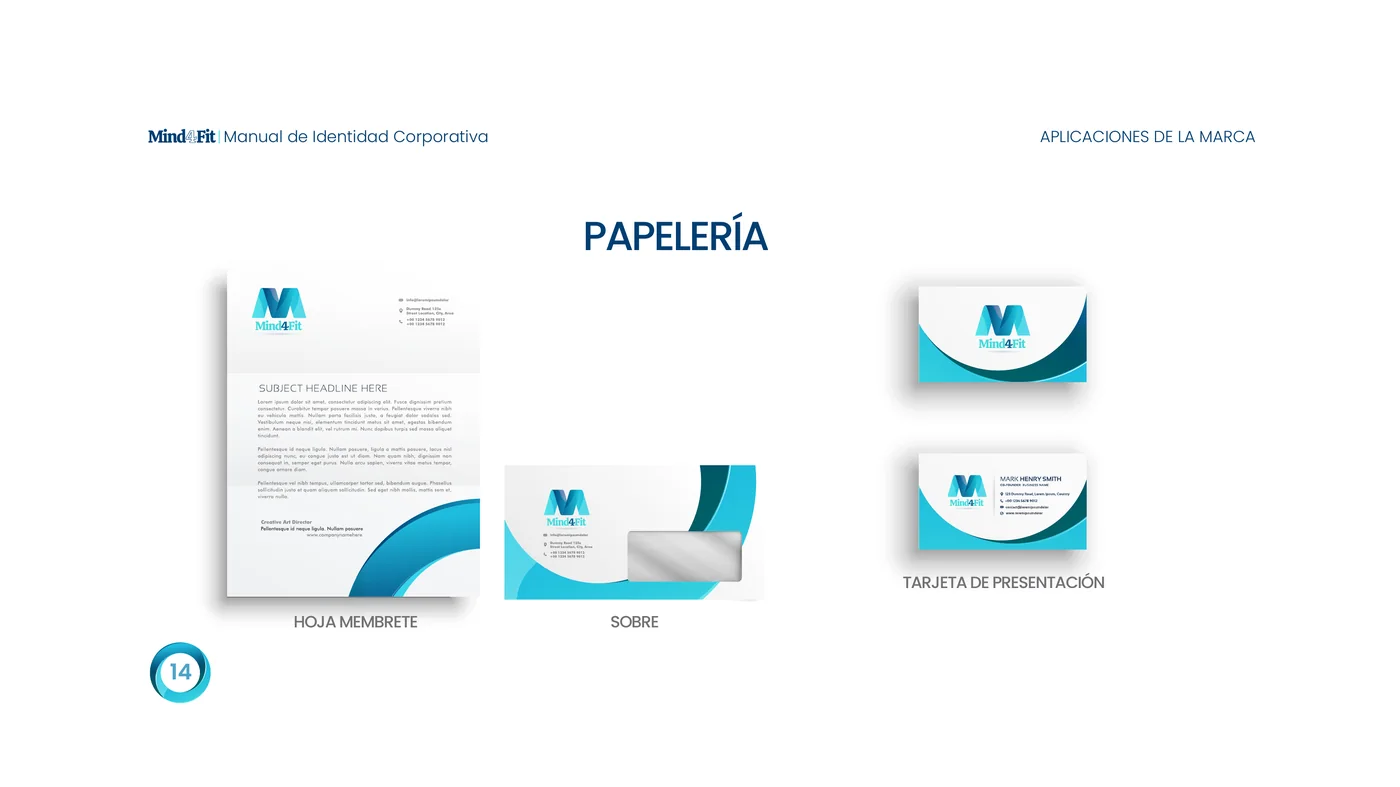 Página 14 del manual de identidad corporativa Mind4Fit
