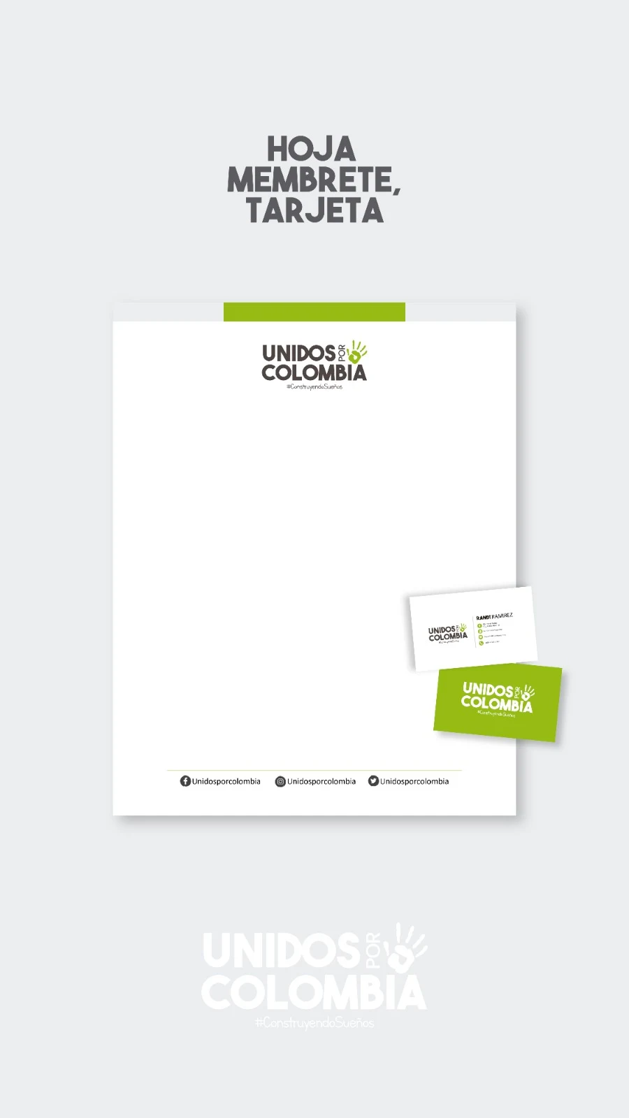 Papelería corporativa del proyecto Unidos por Colombia