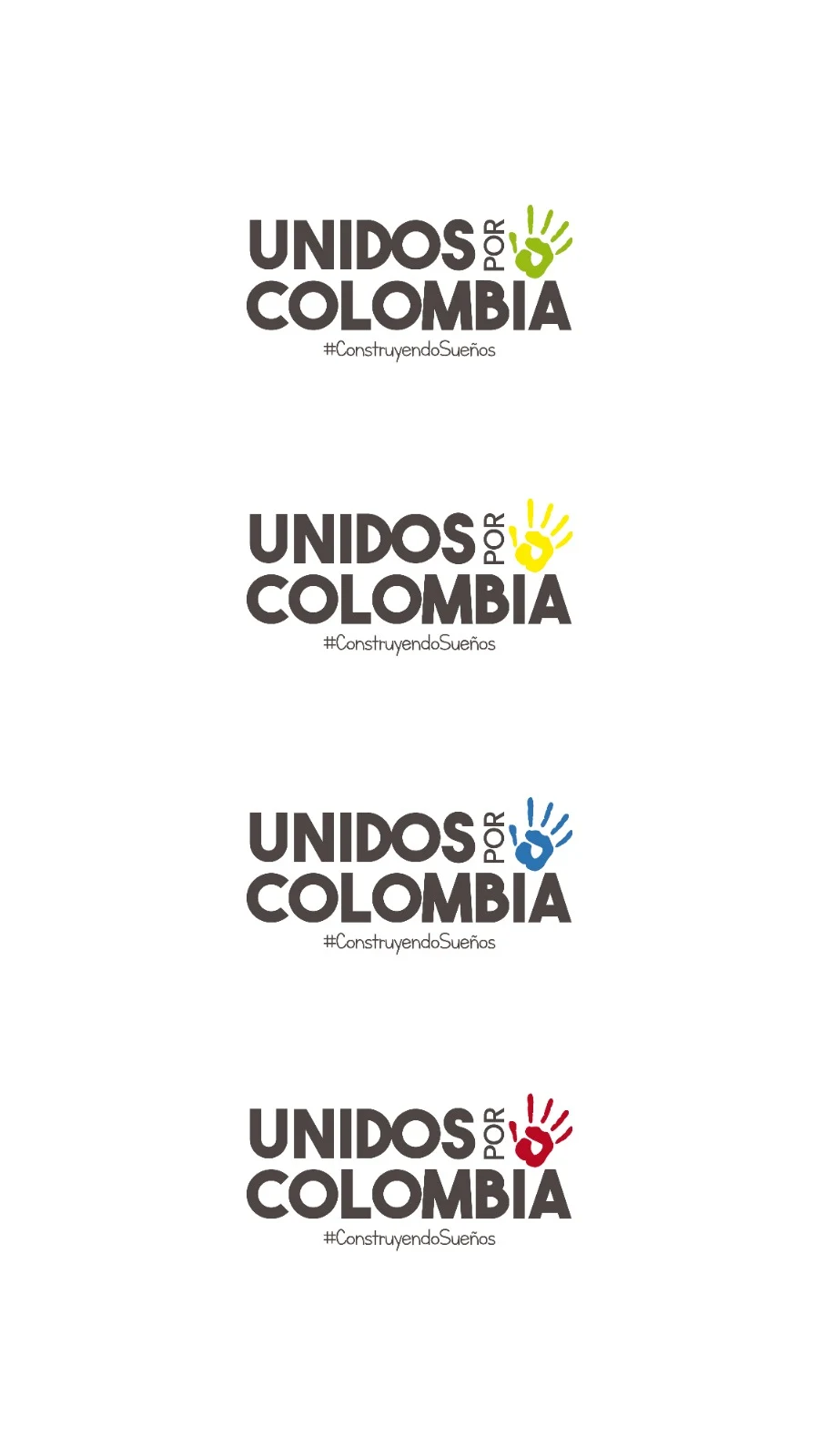 Variaciones cromáticas del logo Unidos por Colombia